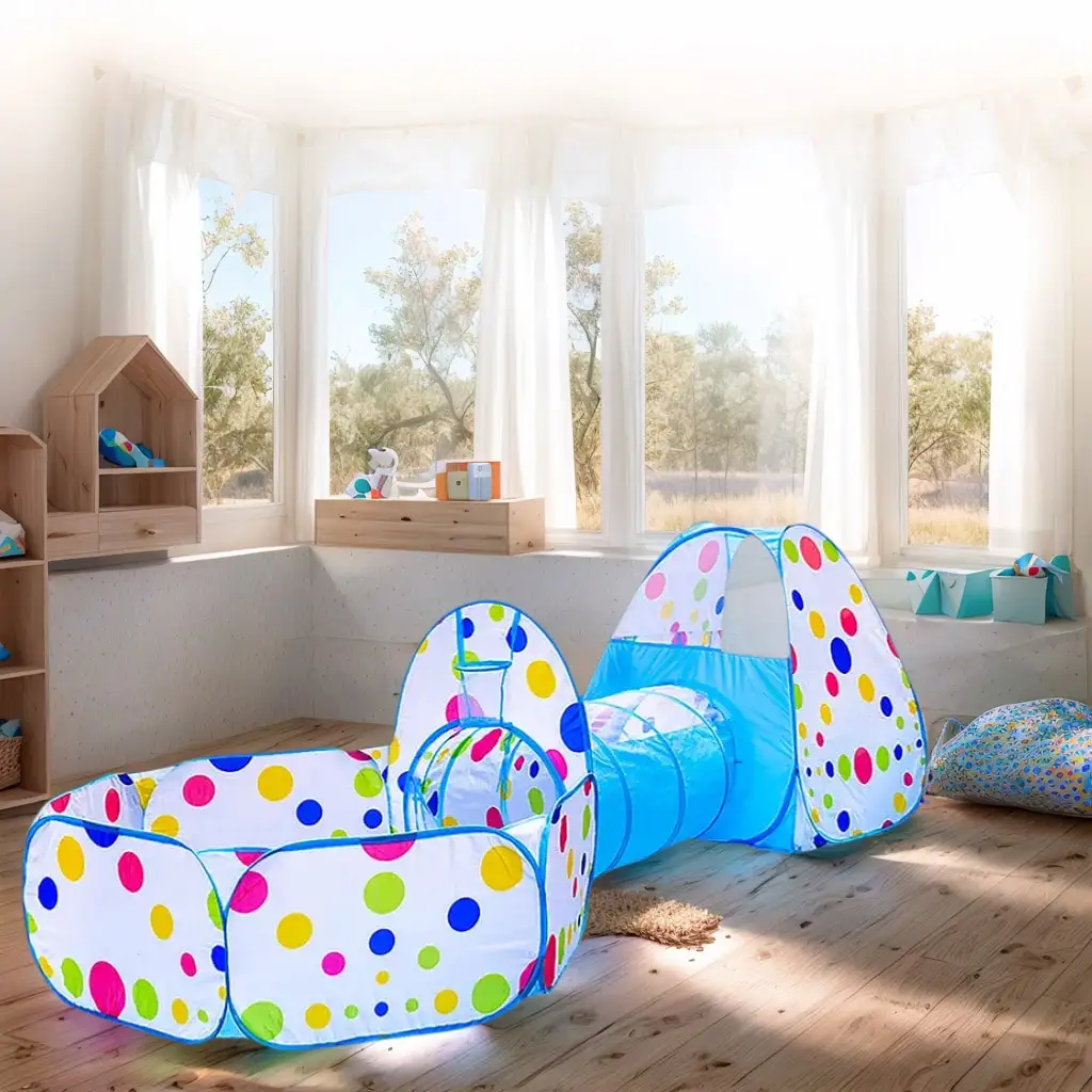3‑In‑1 Kids Play Tent for Youngsters, Foldable Indoor Game Play House with Sturdy Steel Frame, Durable Polyester Fabric Portable Play Fort, Red & Blue Color Options for Children Indoor Activities, Balls Not Included, Perfect Birthday Holiday Gift Toy - view 2