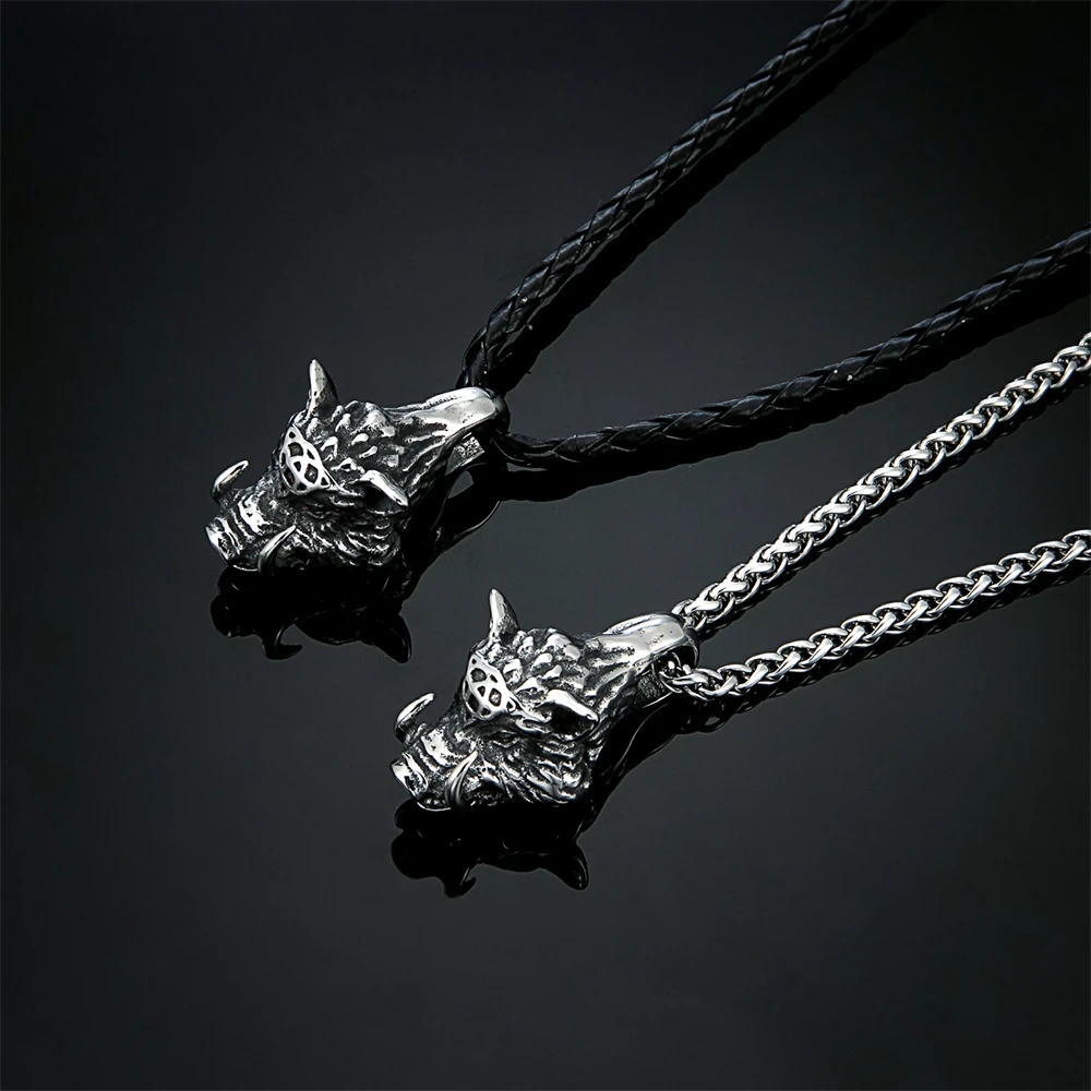 Punk Norse Viking Boar Necklaces Men Stainless Steel Medieval Vintage Beast Pendant Amulet Male Trendy Cool Self-defense Jewelry