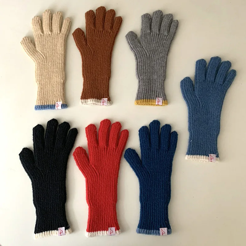 Guantes de lana tejidos de Color puro para mujer, guantes gruesos y cálidos para parejas con dedos abiertos para estudiantes y pantalla de invierno