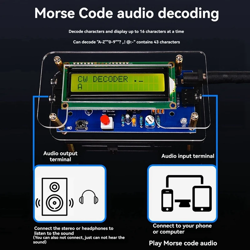 Decoder Morse Code Reader Translato DIY Kits CW Morse Code Exercise Decoder Kit Ham Radio With Digital LCD US Plug-AC47