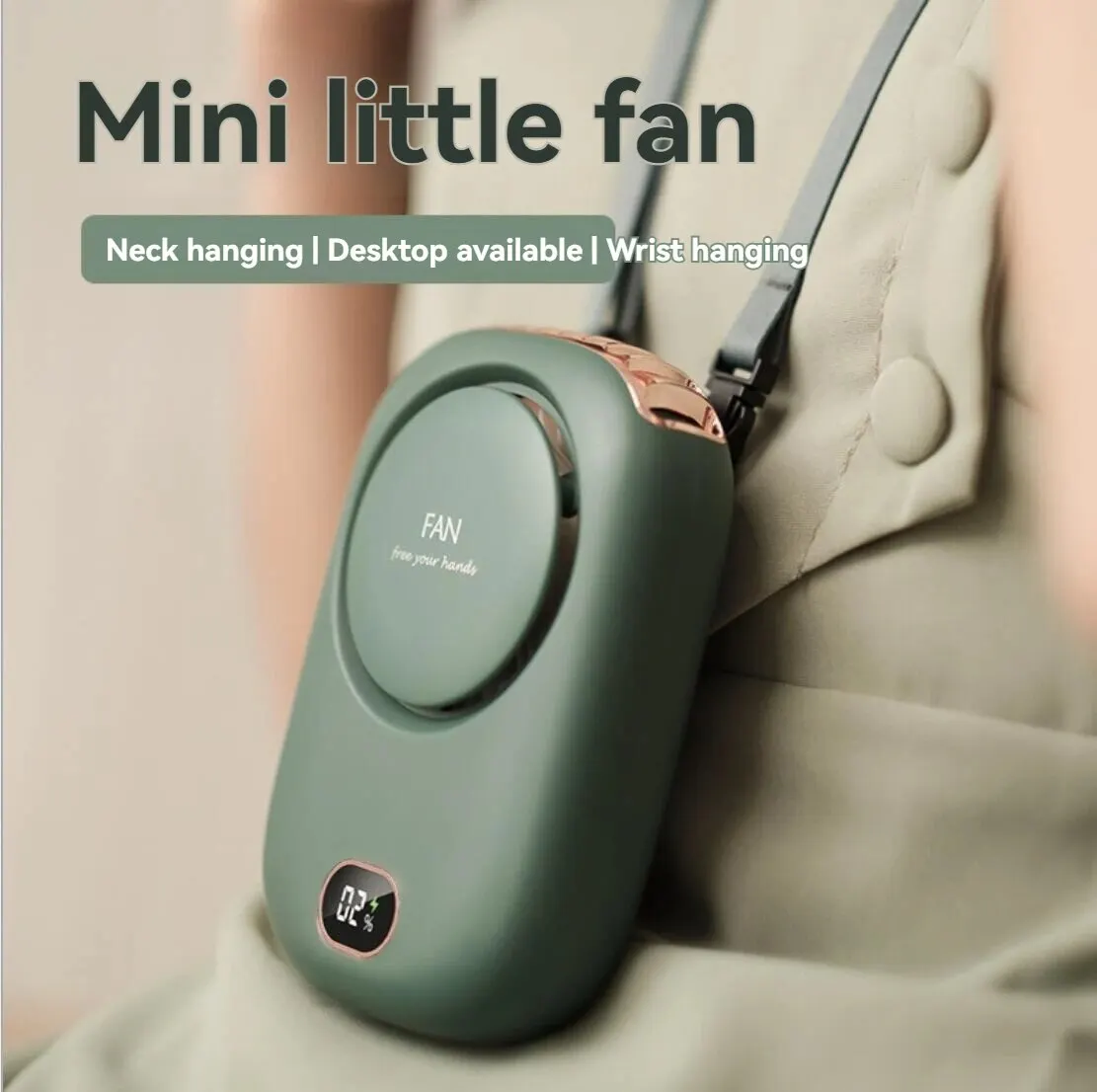 New Mini Display Neck Fan Outdoor Portable Handheld Creative USB Charging Small Fan Can Stand on the Desktop