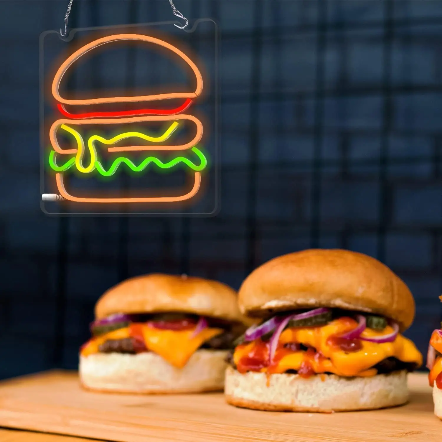 Hamburger Neon Signs For Wall Decor Burger LED Neon Light For Restaurant Snack Bar Kitchen Coffee Shop Wall Decor