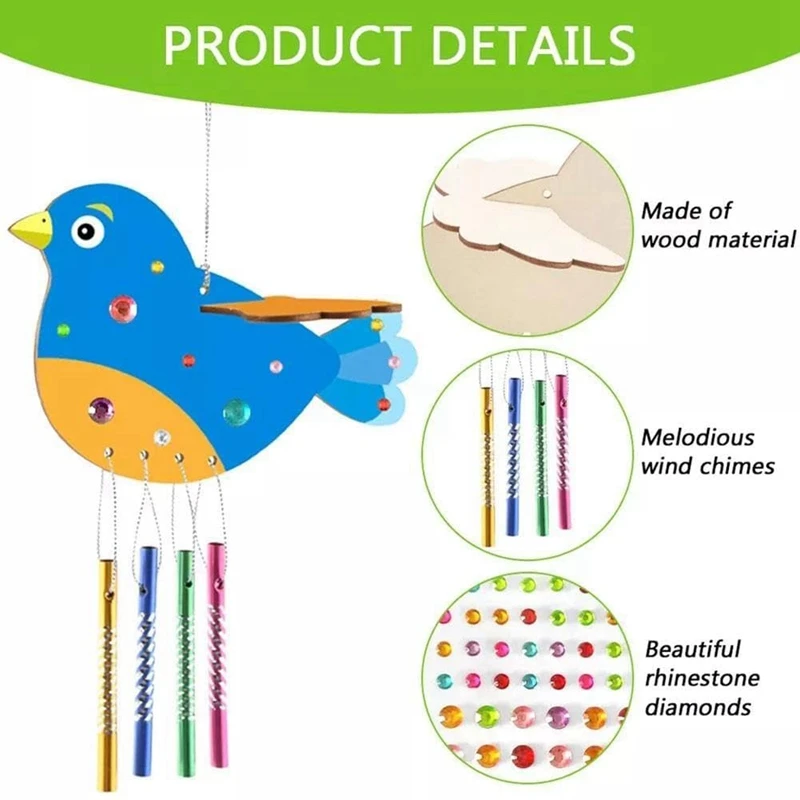 6 Pack 3D Wooden Birds Craft DIY Paint And Build Make Your Own Rainow Wind Chime Birthday Gifts For Girls/Boys