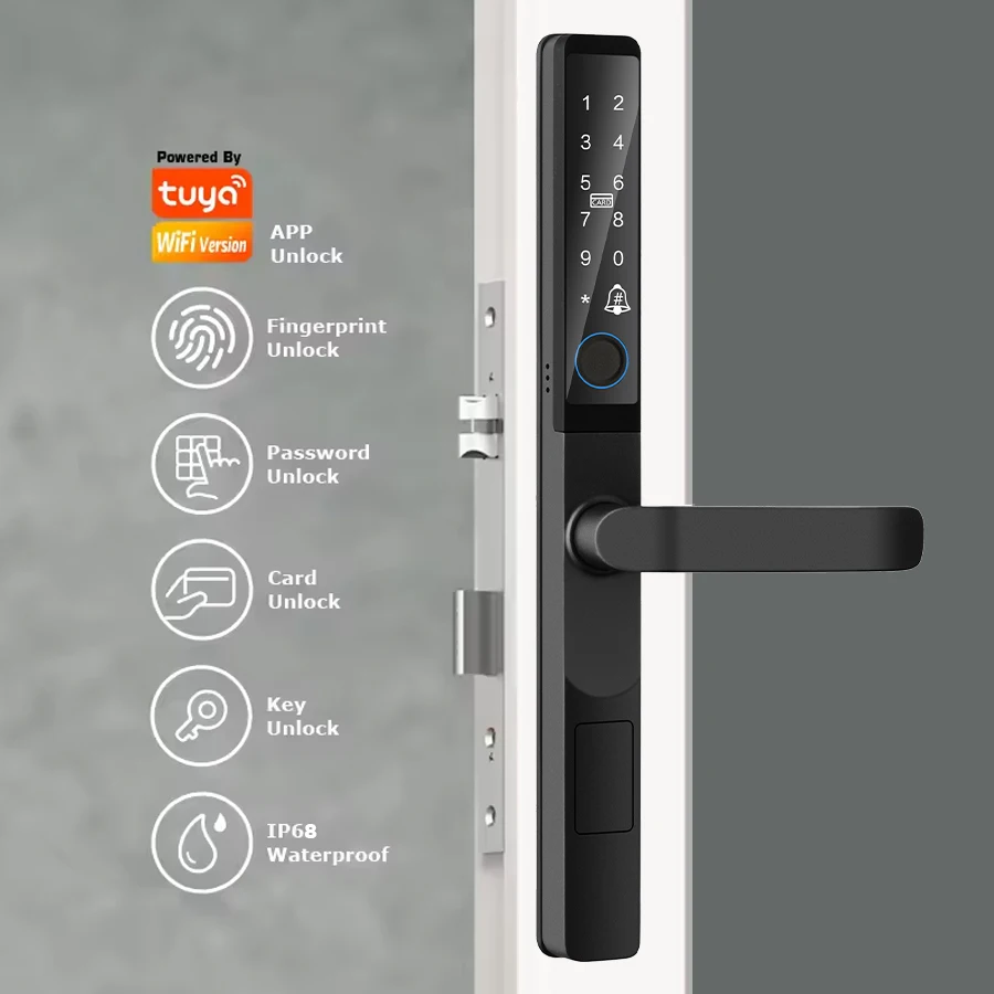 Tysh à prova dwaterproof água ao ar livre impressão digital tuya app cartão código keyless inteligente fechadura da porta eletrônica alumínio/vidro deslizante