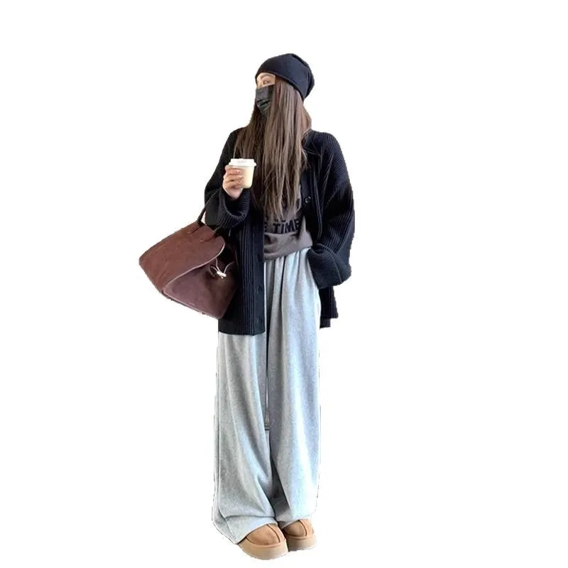 2025 Black V-Neck Sweater Coat for Women, New Autumn Soft Knitted Cardigan