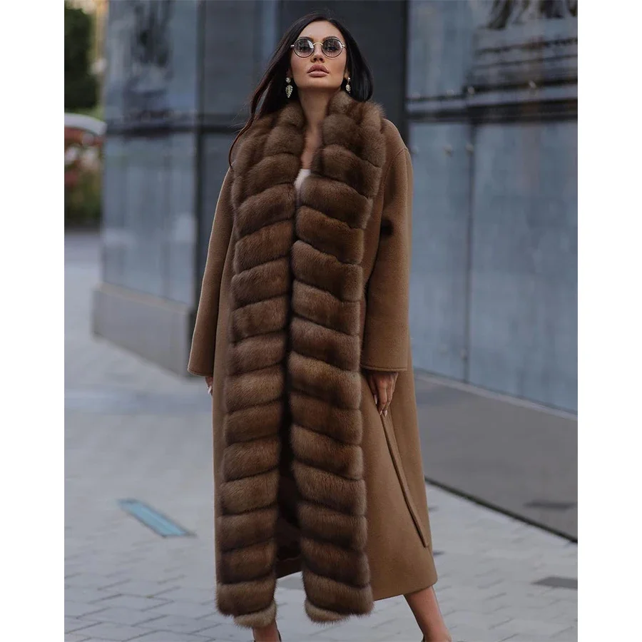 

Women Wool Coats Winter Long Jacket With Fox Fur Collar Natural Fox Fur Jackets Real Cashmere Coat High Quality Luxury