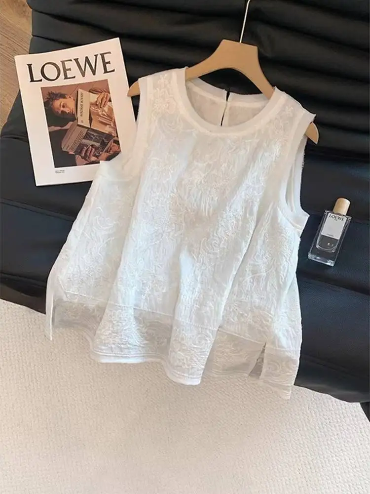 

plus Size Women's Embroidered Loose Sleeveless Vest 300 Pounds New Chinese Style Summer Top Breathable Comfortable Casual Wear