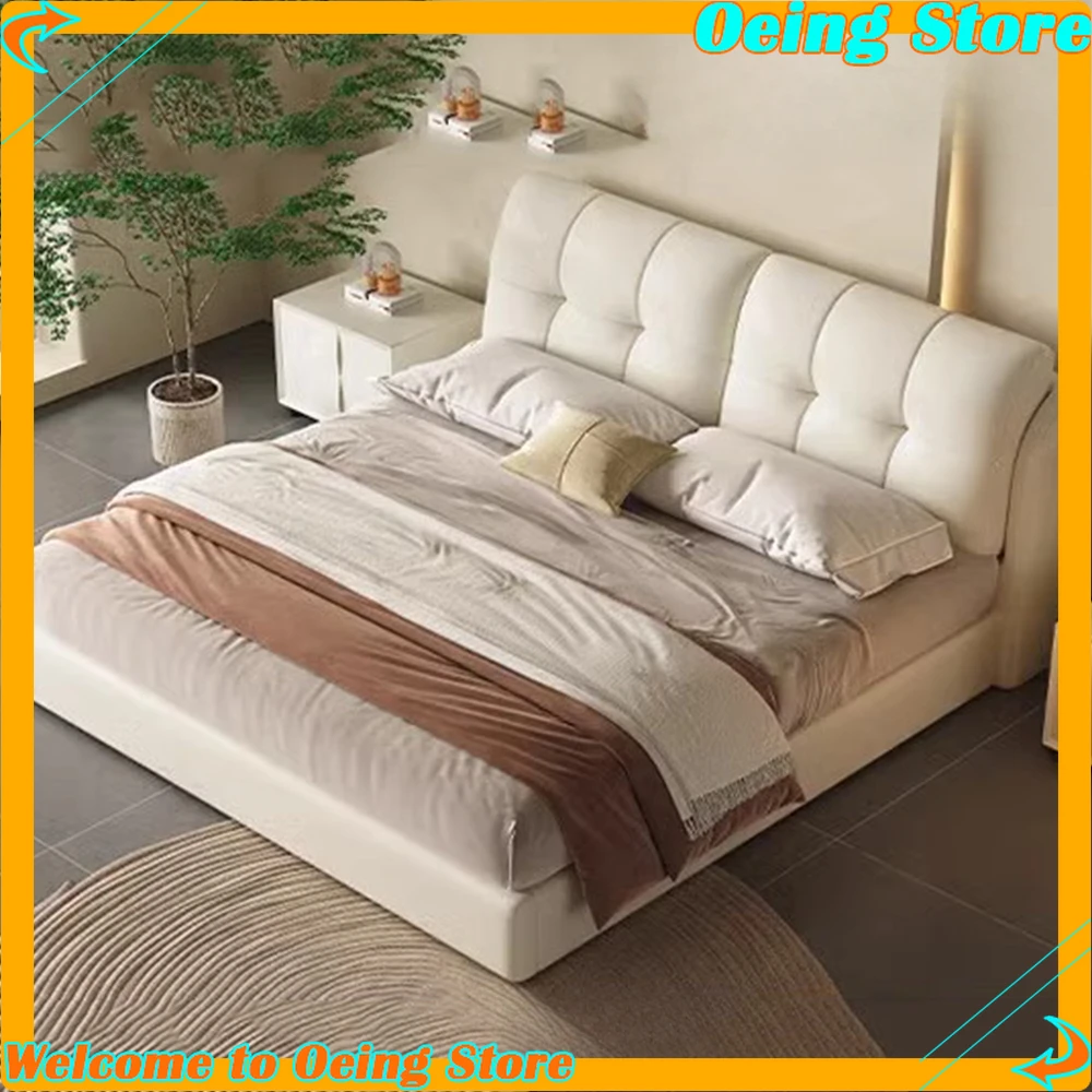 

White Queen Upholstered Bed Frames Minimalist Nightstands Lounge Bed Sleeping Double Bedroom cama matrimonial Home furniture