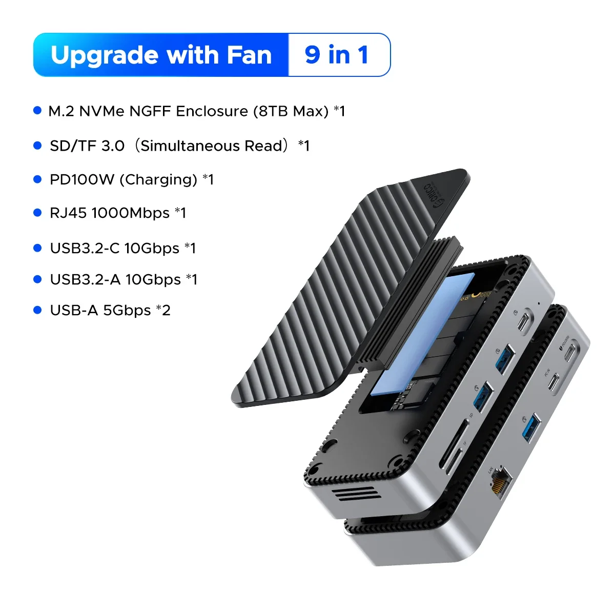 ORICO M.2 NVMe SSD Enclosure with 9-in-1 USB C HUB 10Gbps External