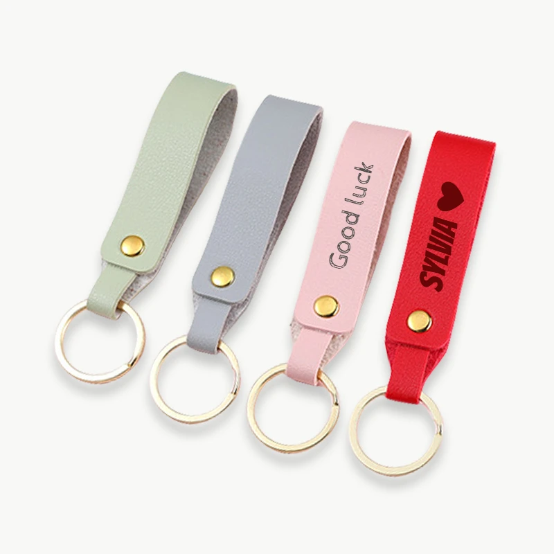 

High-end PU Leather Keychain Hand Strap Custom LOGO Text Laser Engraved Personalized Key Chain Ring for Women Men Company Gift