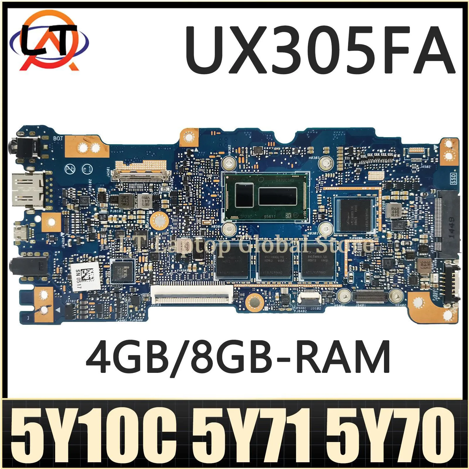 

UX305FA Mainboard For ASUS Zenbook U305FA UX305F Laptop Motherboard 5Y10C 5Y10 5Y71 5Y70 CPU 4GB/8GB-RAM