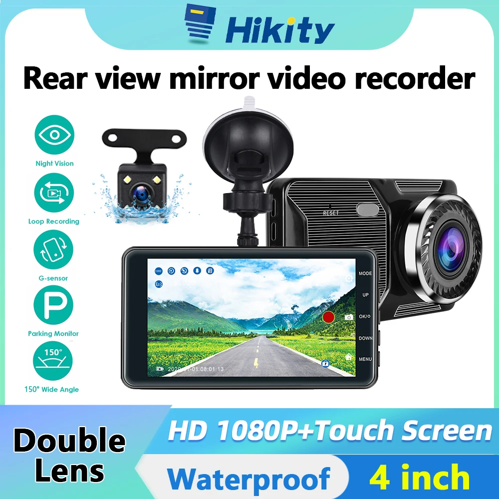 Hikity 4 inch 1080p Full HD Car DVR Camera Video Mirror Monitor HD Video Dash Cam W/ IR Night Vision Loop Recording