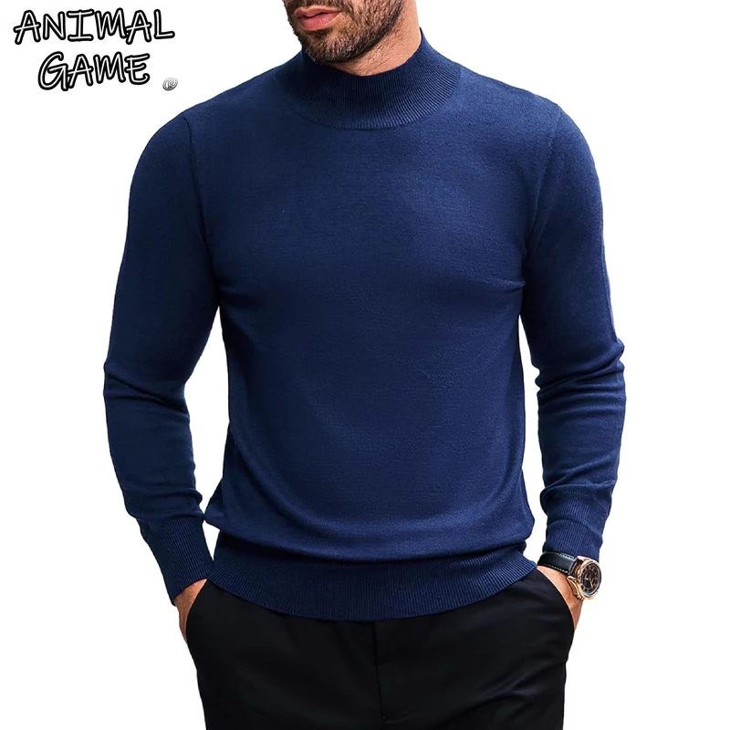 

Animal Game Men's Turtleneck Pullover Winter Knit Sweaters Business Jumper Stretch Stand Collar Work Jumper Woolen Cold Blouse