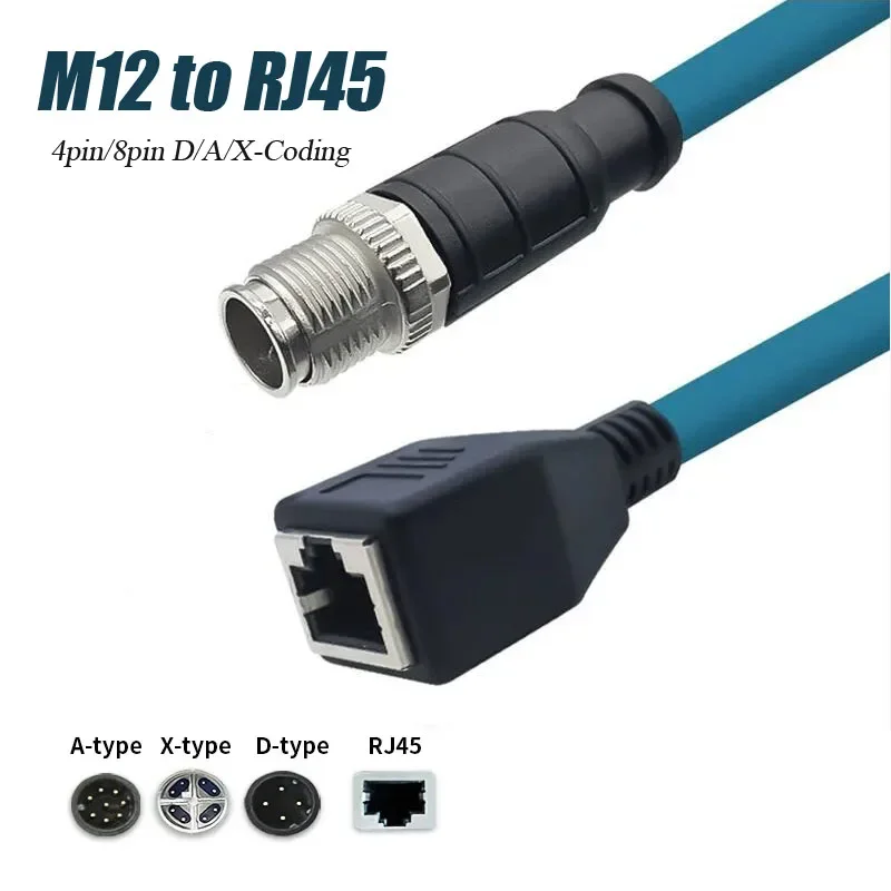 Waterproof M12 to RJ45 Female Head Gigabit Ethernet Extension Cable IP67 M12 4Pin D-type 8Pin X-type Male A-code Connector 1-30M