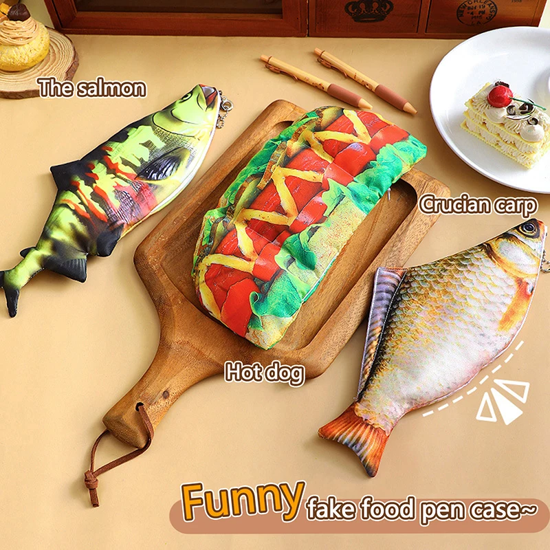 

Pencil Bag Fish Pizza Hot Dog Shape Pen Bag Make-up Pouch Pen Pencil Case With Zipper Back To School Pencil Pouch Pen Bag