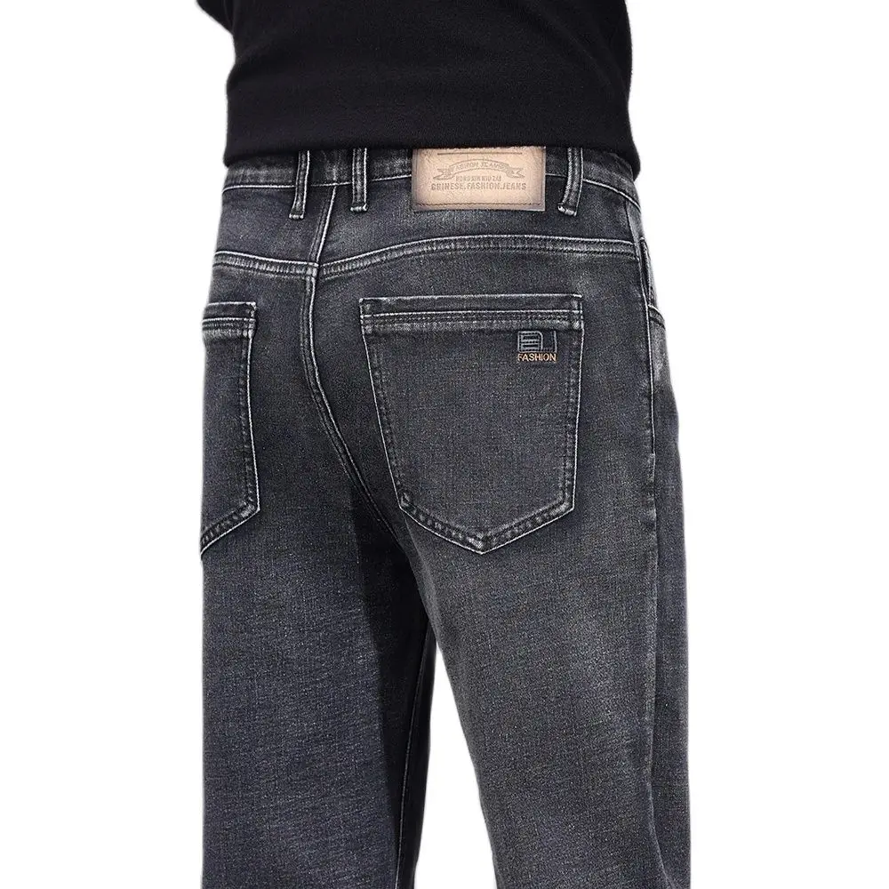 

Мужские джинсы прямого кроя из хлопка, эластичные, в стиле ретро, для весны и осени, повседневные, деловые, брендовые брюки