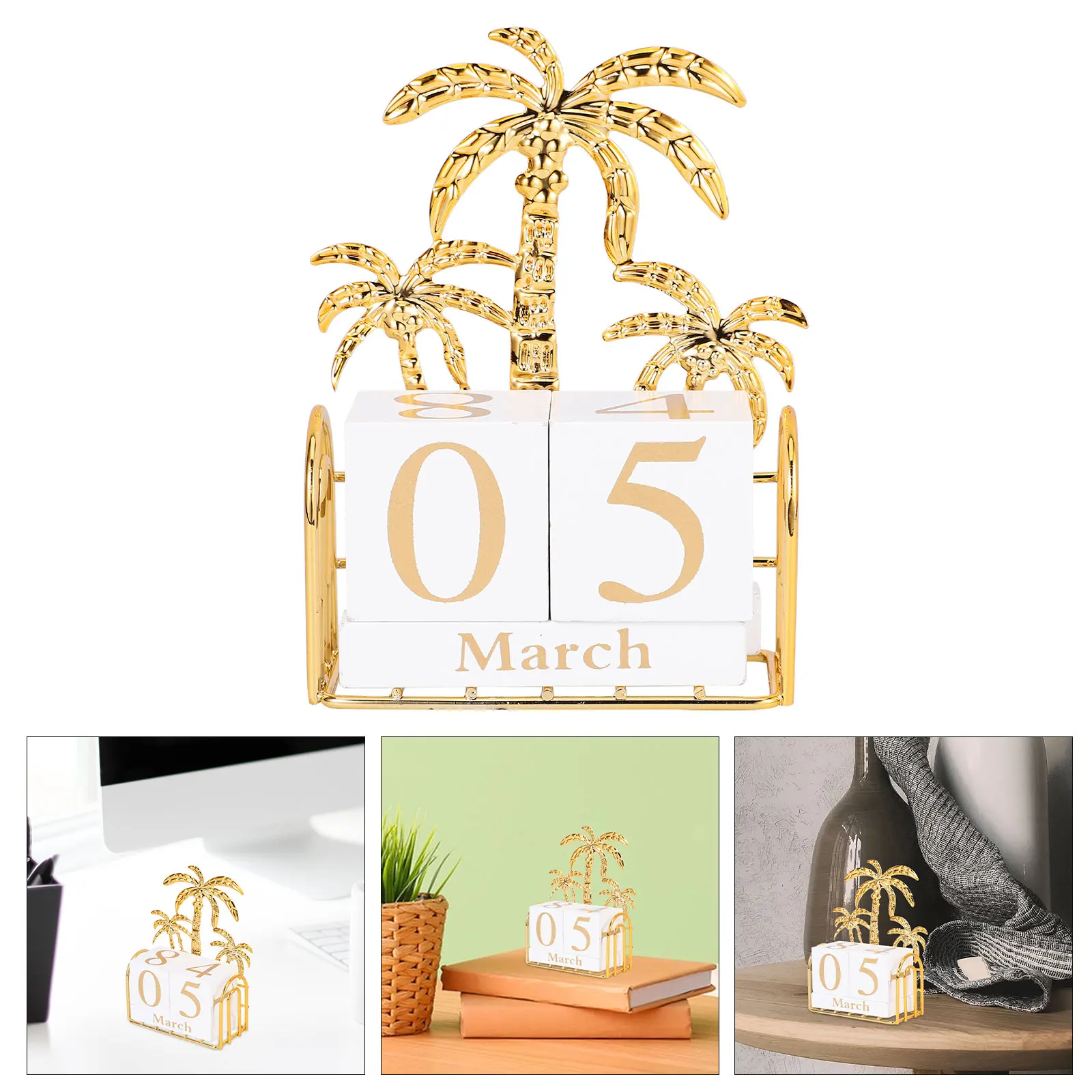 

1 set 1 Set Decorative Perpetual Wooden Block Elegant Desktop Office Home Decor Table Calendar Wood Block Reusable Office Supply