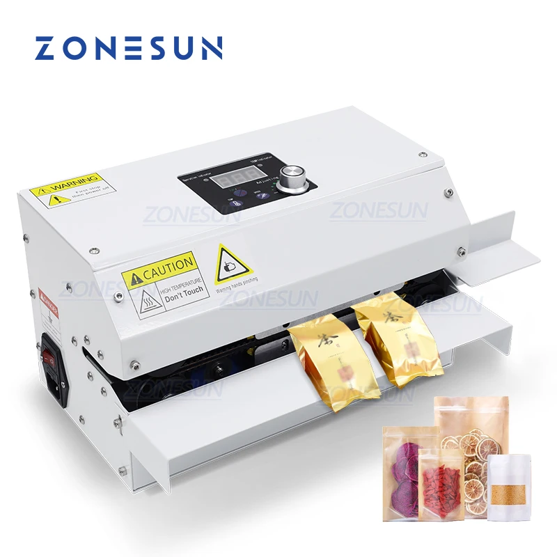 ZONESUN ZS-GLF100 Table Top Semi Automatic Roller Continuous Band Food Bag Heat Sealing Machine