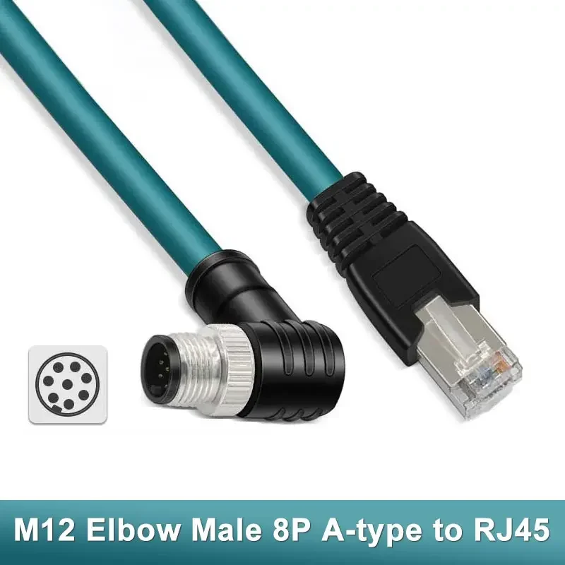 

M12 to RJ45 8 Pin A-code Elbow Male Cable Connector for Cognex Industrial Camera Sensor A-coded rj45 to m12 Network Wire Cord