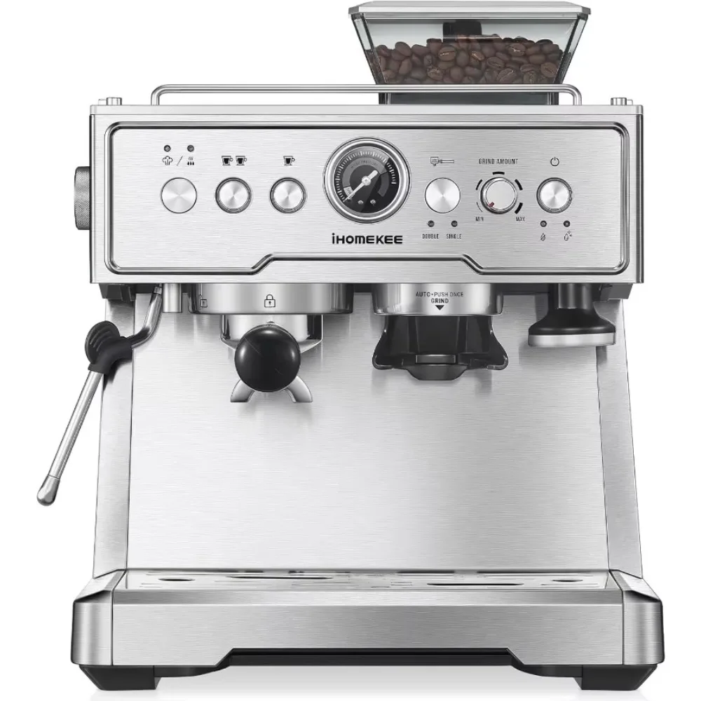 

Espresso Coffee Maker With Grinder, 20 Bar Semi-Automatic Espresso Machine With Milk Frother Steam Wand, Professional Cappuccino