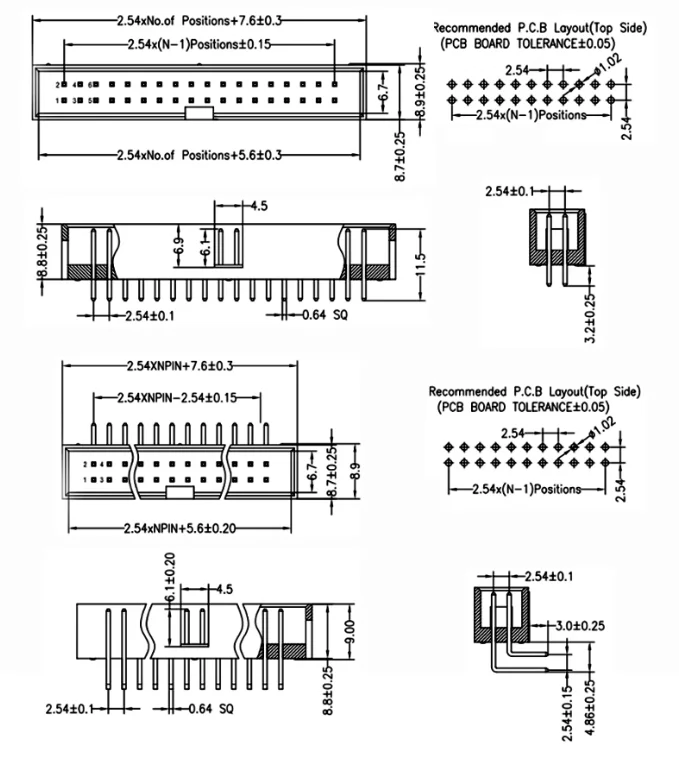 10 stücke dc3 6p/8p/10p/14p/16p/20p/30p/34p/40p/50p/64p 2,54mm Sockel gerade idc header-Anschluss – Detail 1