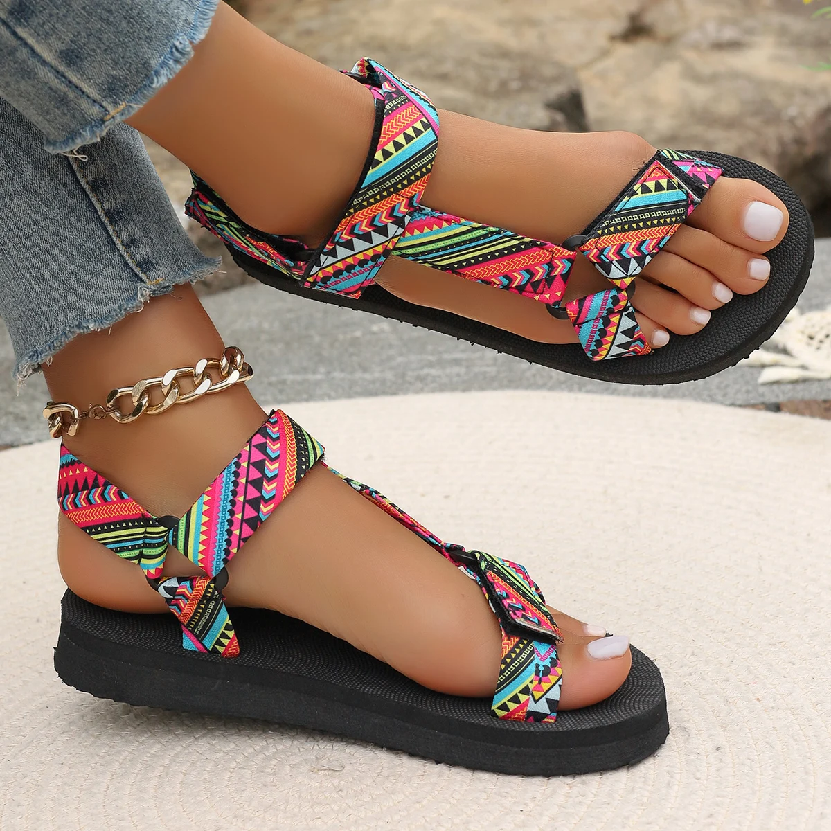 Summer New Women Sandals Hemp Rope Set Foot Beach Sandals Casual Soft Large Size Shoes Women Outdoor All-match Sandals Women