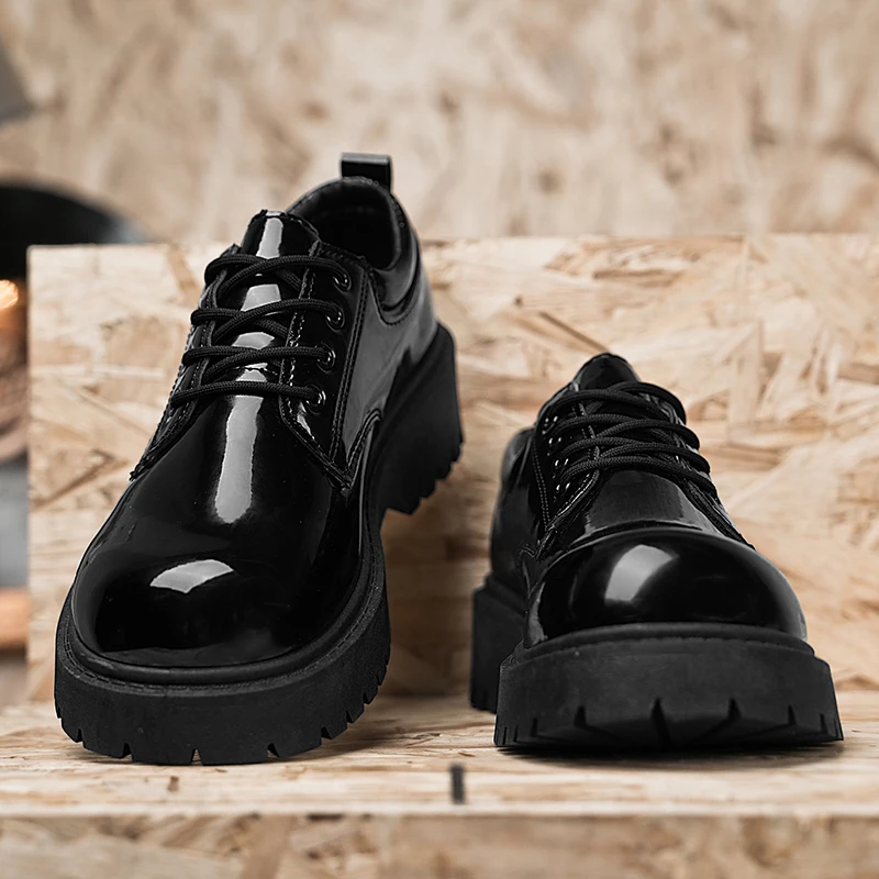Couple\'s casual leather shoes Four Season thick sole anti slip comfort men\'s and women\'s workwear shoes plus size lace up shoes