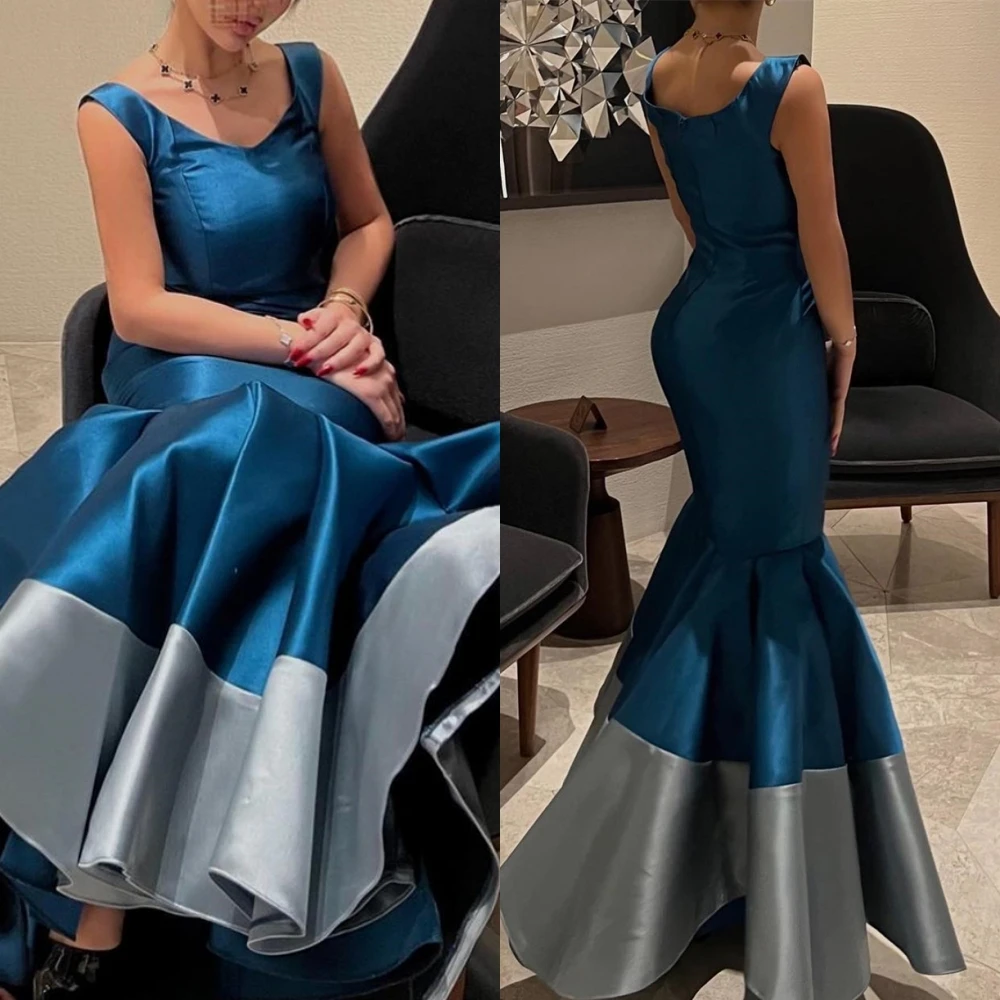맞춤형 v 넥 민소매 새틴 인어 이브닝 드레스 바닥 길이 우아한 특별 행사 가운 기질 댄스 파티 드레스