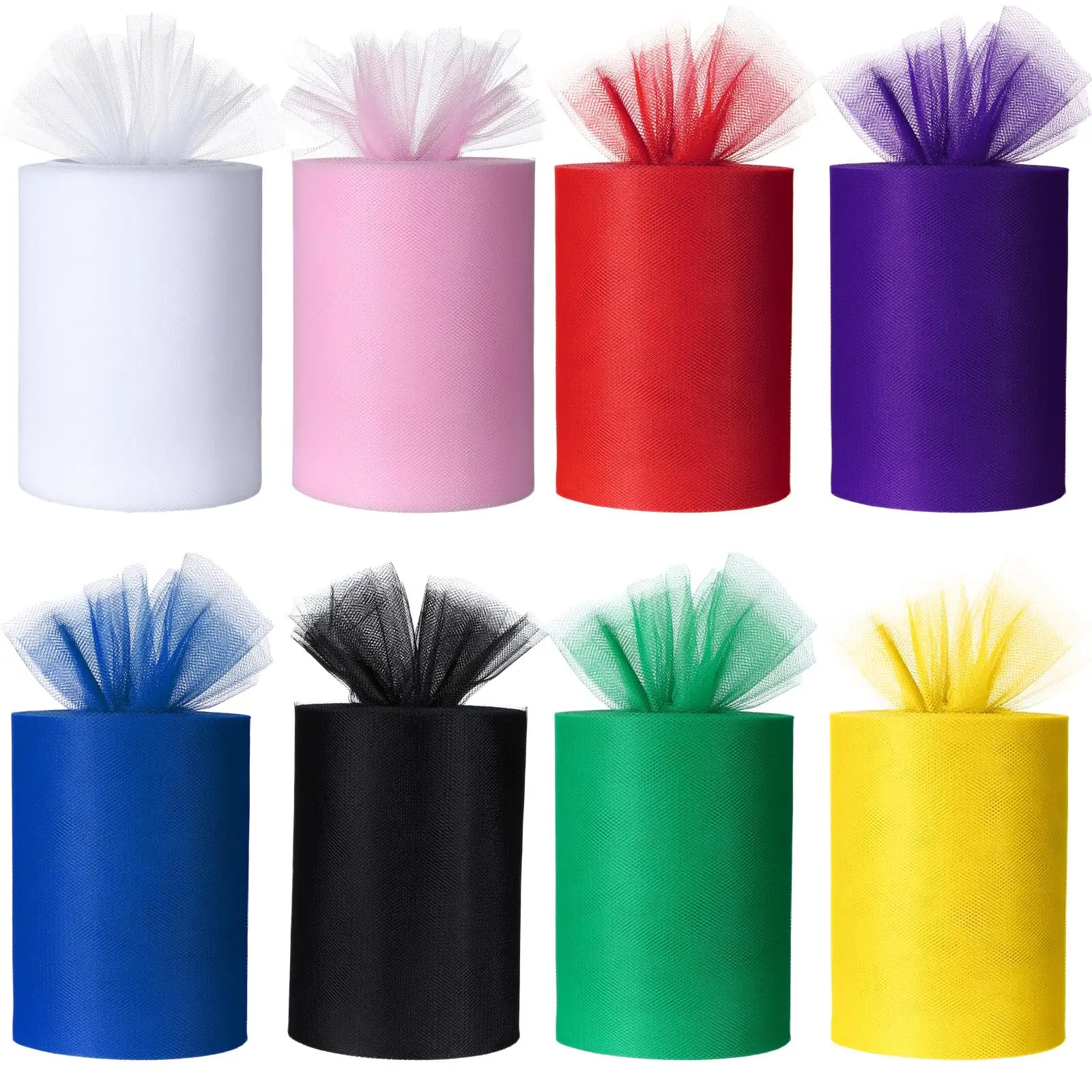 8 Colors Tulle Fabric Rolls 6In*100 Yard Tulle Ribbon Organza Fabric Spool for Skirt Wedding Party Decor Gift Wrapping DIY Craft