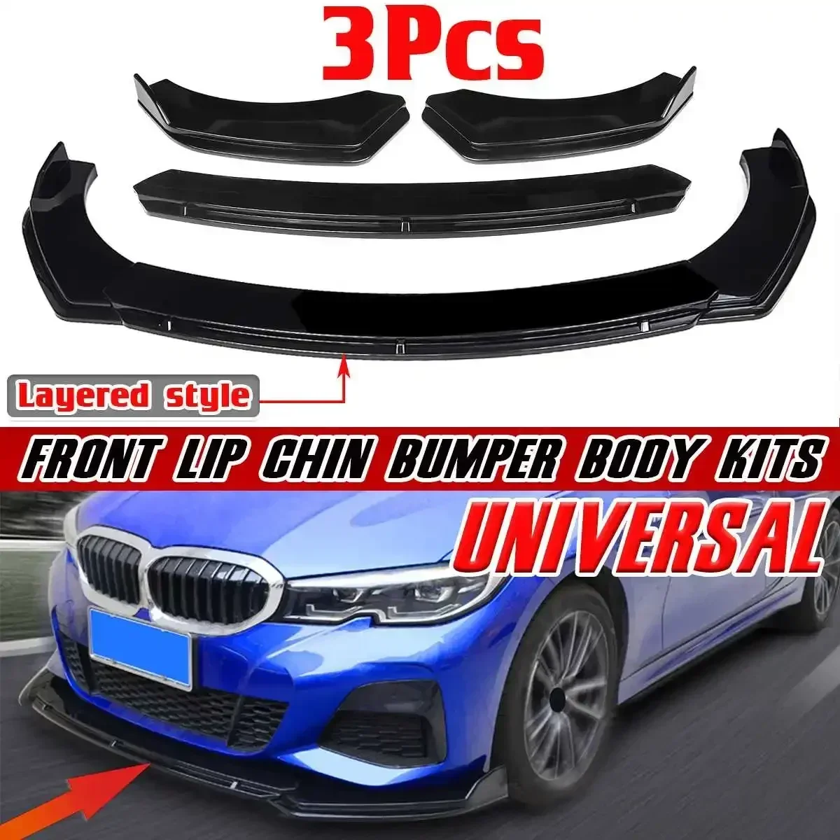 3PCS Universal Car Front Bumper Splitter Lip For BMW X5 E70 F20 E90 E53 G20 G30 E90 E91 E92 E93 F30 F80 F32 F82 E60 E61 Body Kit