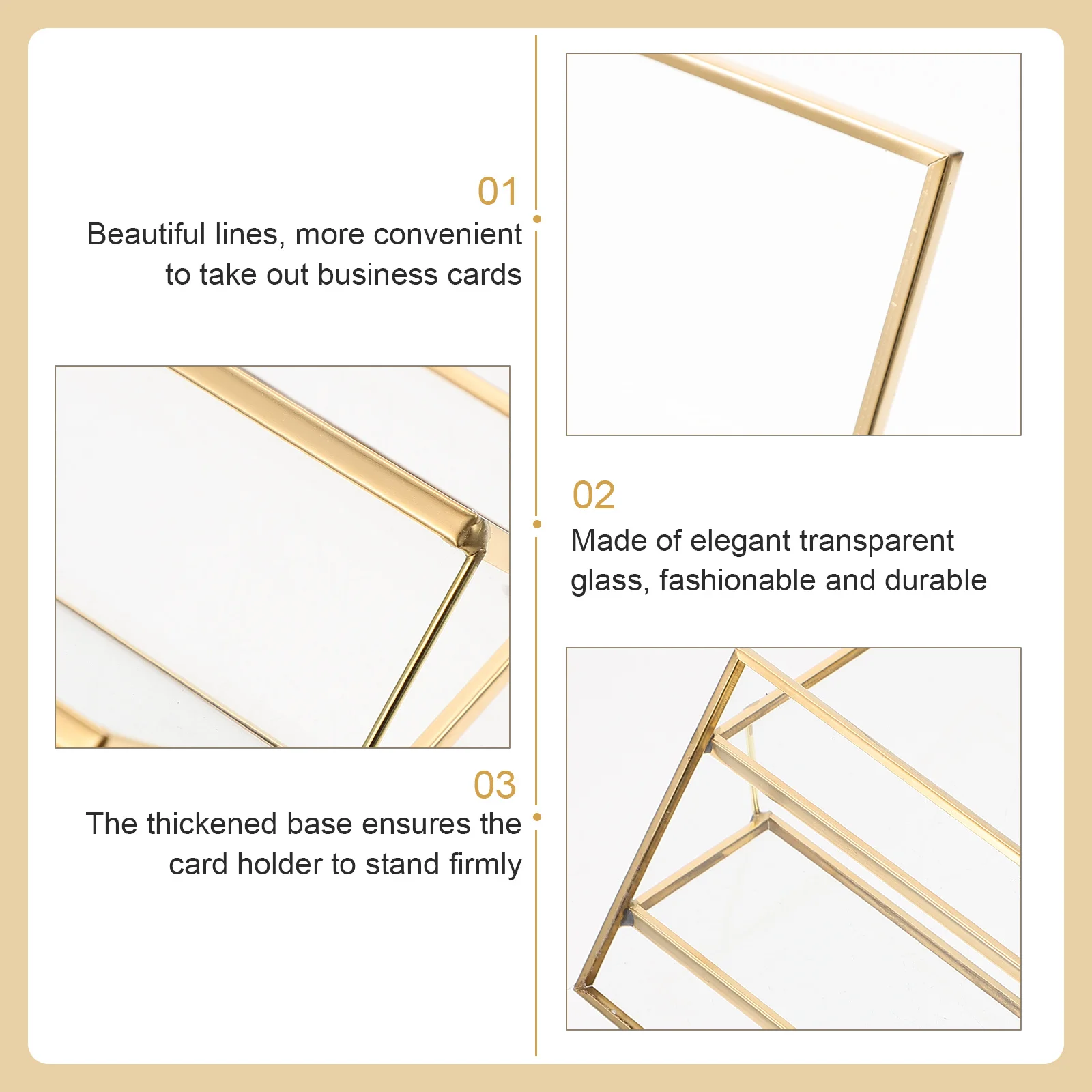 

1Pcs Metal Business Cards Holder Transparent Desktop Name Storage Box Golden Brass Glass Transparent Holder