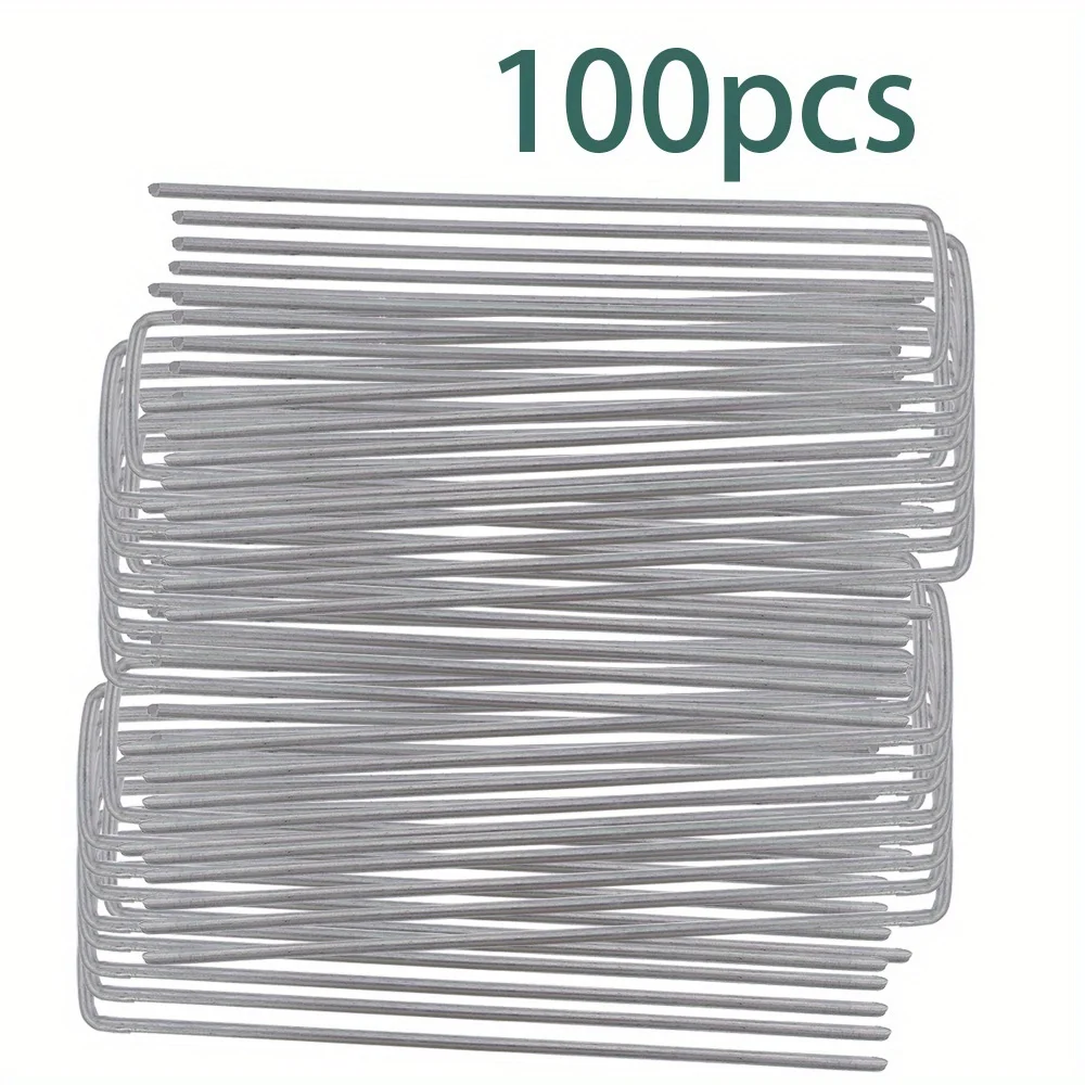 

6 Inch 100 Pack Galvanized Garden Staples, Rugged and Reusable, Landscape Staples, U Shaped Landscape Pins, Used
