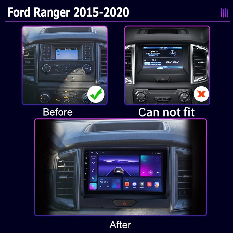 roadivox Android Car Radio for Ford Ranger 2015-2020 GPS Navigation Video Stereo Screen Multimedia Player Recorder Carplay