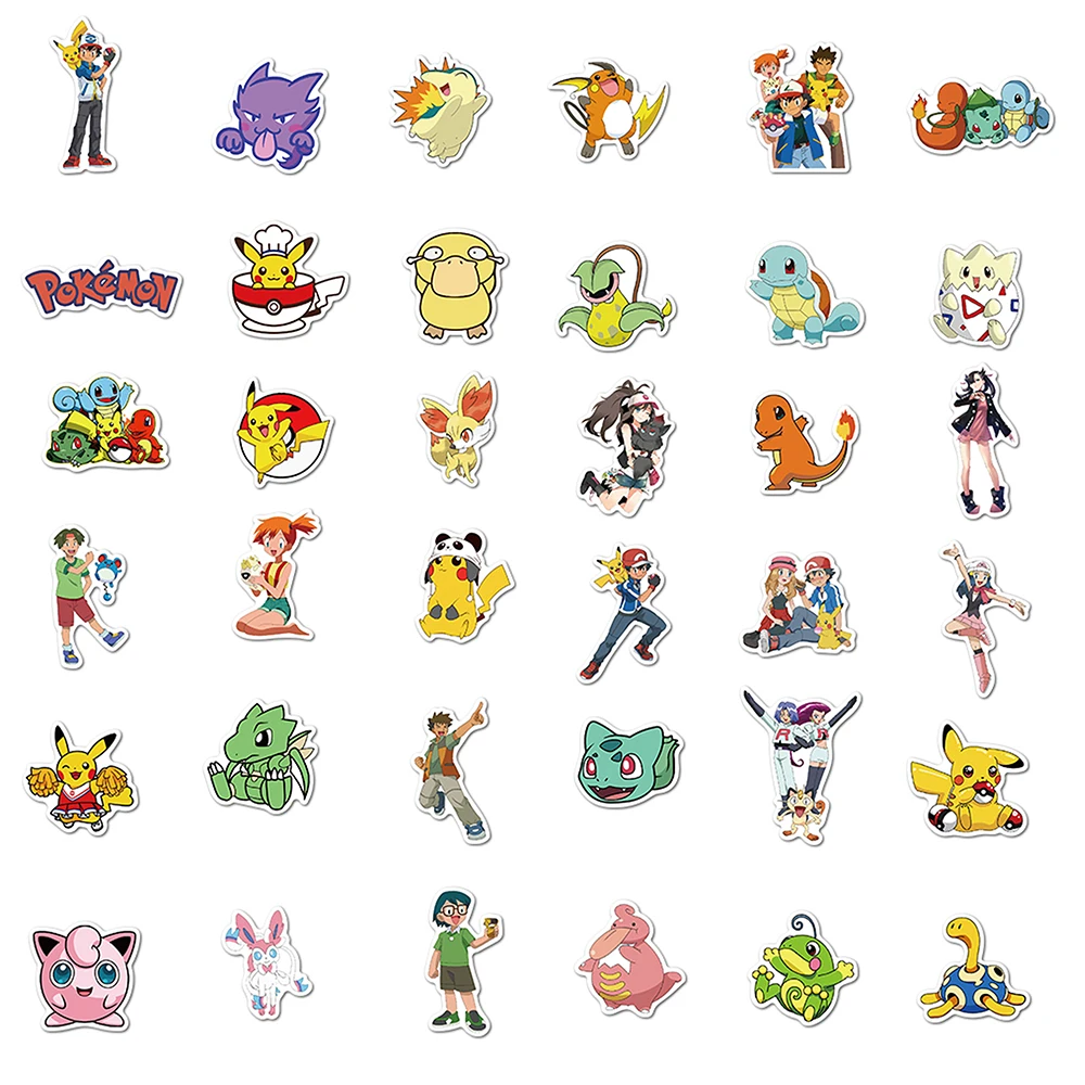 10/30/50/100PCS Anime Pokemon Stickers Cartoon Cute Kids PVC Toy Decals DIY Notebook Bicycle Fridge Guitar Phone Sticker Gifts