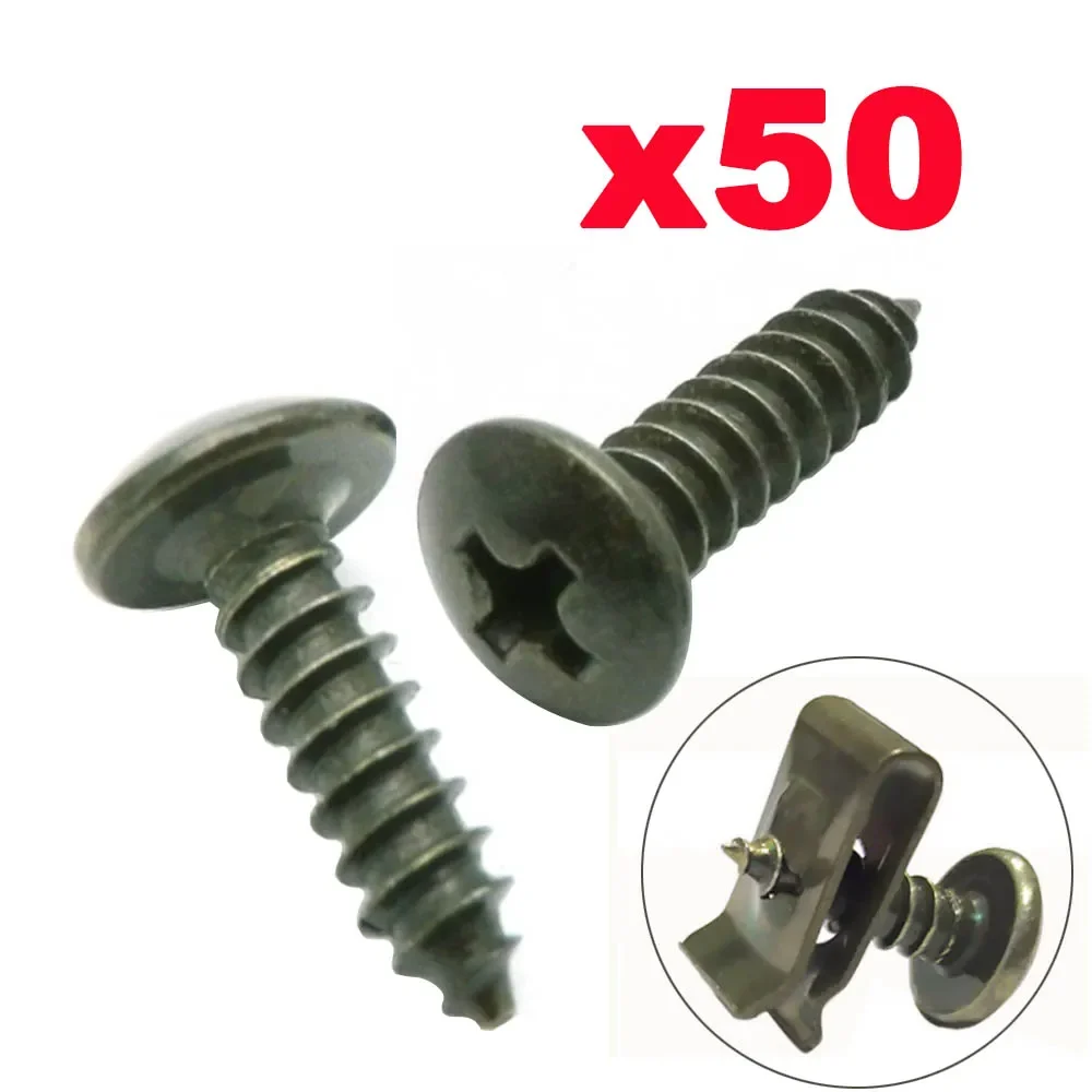 50pcs Motorcycle Screws or clips for Car Scooter Moped Ebike Plastic Cover Metal Retainer Self-tapping Screw U type Clip M4 M5