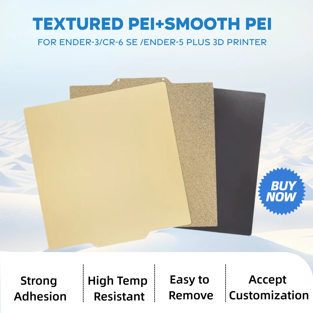 

Textured PEI and Smooth PEI Sheet for Ender-3/CR-6 SE /Ender-5 Plus Build Plate Double Sided Steel Print Bed 255x245/377x370mm