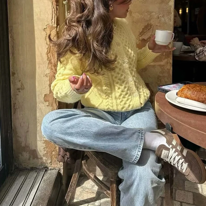 

Z Women's Faionable Soft Knitted Sweater Twisted Design Casual Sle Polyester Fiber Long Sve round Ne Button up