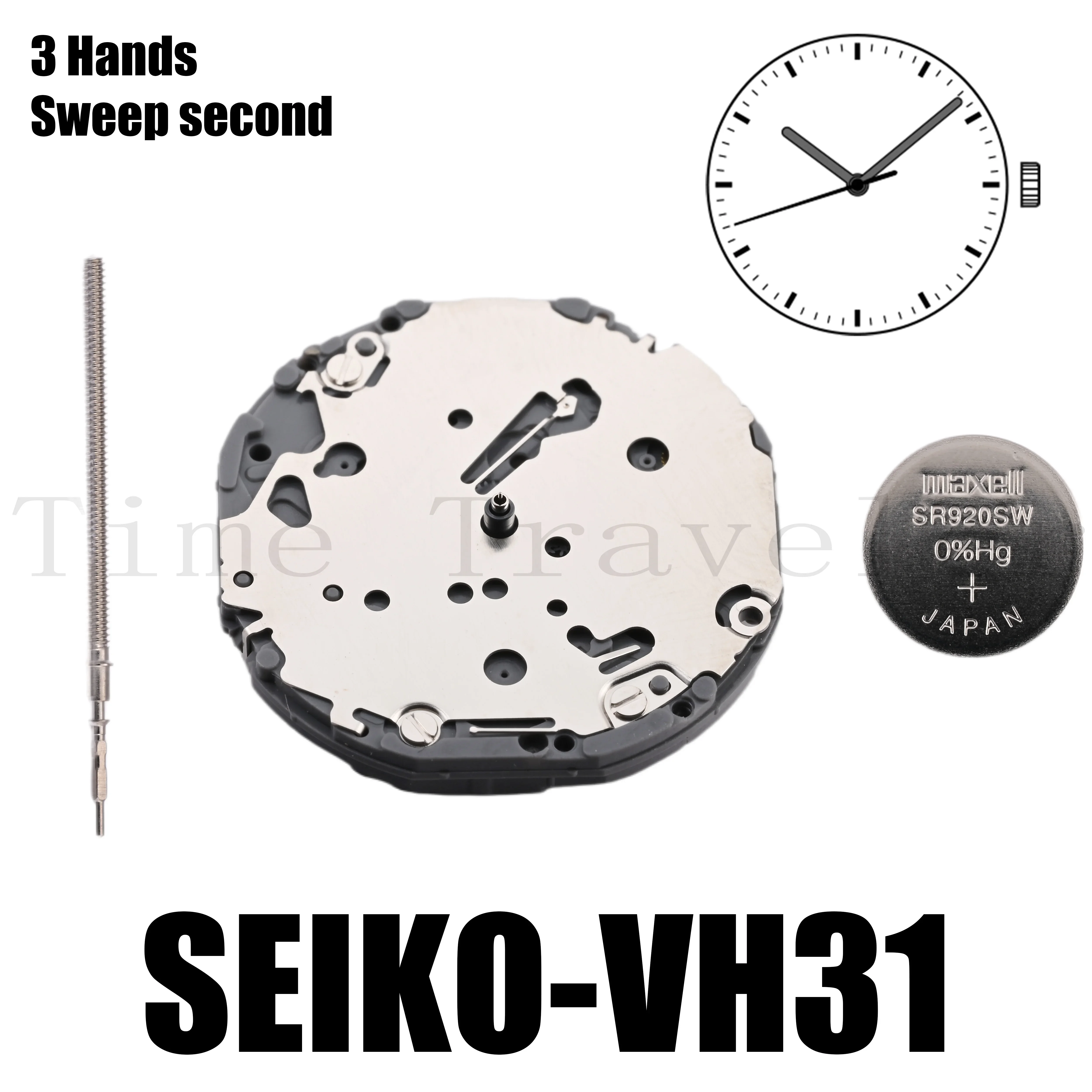 VH31 Movement TMI VH31 Movement Size: 10 ½‴  Height: 3.45mm Sweep second 3 hands 2 Jewels