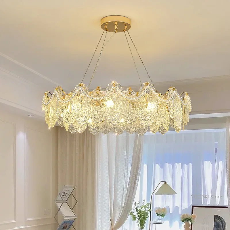 French luxury living room pendant light, crystal dining room light, master bedroom modern minimalist light