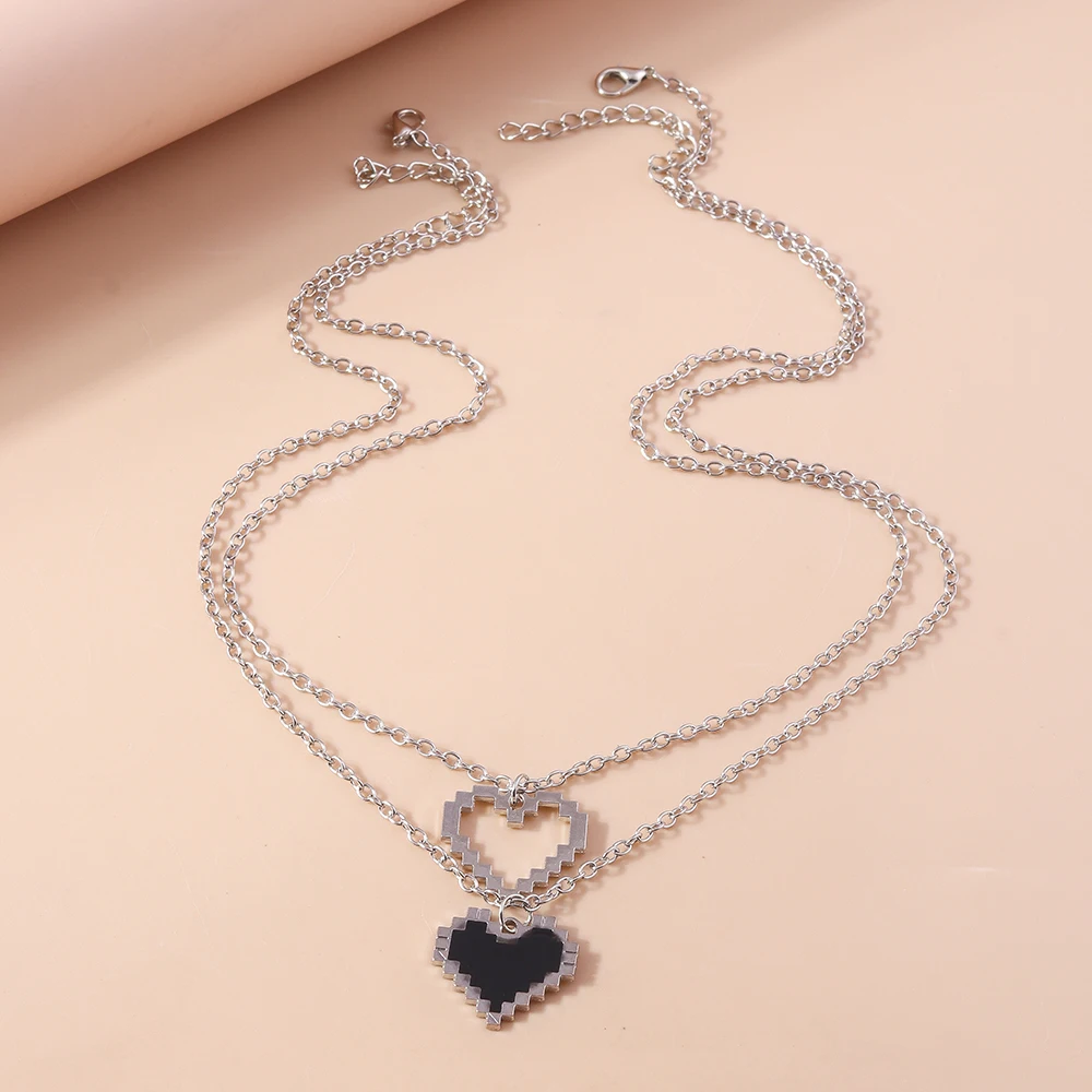 2 teile/satz Damen Neue Liebe Pixel Herz Halskette für Frauen Männer BFF Beste Freunde Paar Passenden Anhänger Halskette Set Geburtstag geschenke – Detail 4