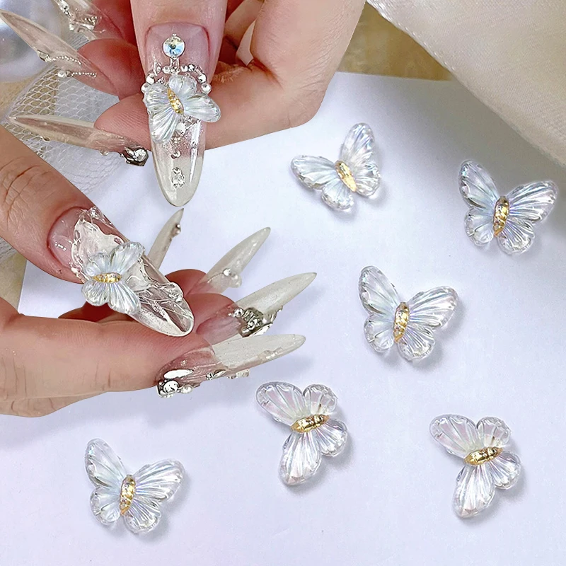 30Pcs Colorful Aurora Butterfly Nails Decoration Jelly Resin Butterfly Decals Nail Charms Manicure Butterfly Parts