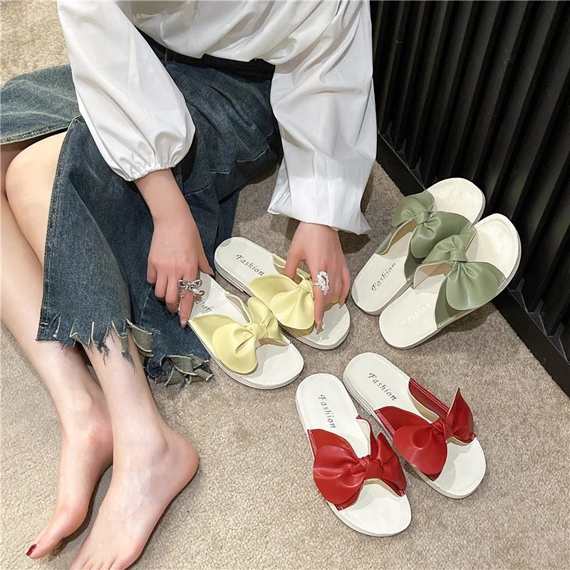 

Women's Slippers 2023 Fashion Bow-knot Shoes of Women Sweet Style Cute Sandals Soft Comfortable Slides Femmes Summer Footwear