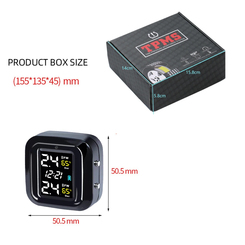Sistema de supervisión de presión de neumáticos TPMS para motocicleta, alarma de temperatura con 2 sensores externos, sistemas de alarma de neumáticos para Moto en tiempo Real