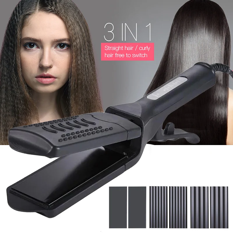 

Multifunction 3 in 1 Hair Corrugated Iron Fast Straightener Corn Wave Plate Electric Hair Crimper Iron Waver Corrugation Styling