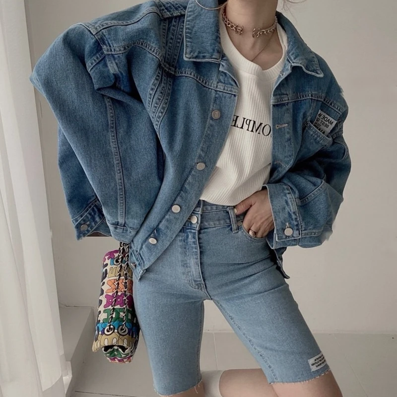 Neploe 2024 Autumn Casual Denim Jacket Femme Solid Color Lapel Collar Coats Single-Breasted Simple Vintage Temperament Clothing