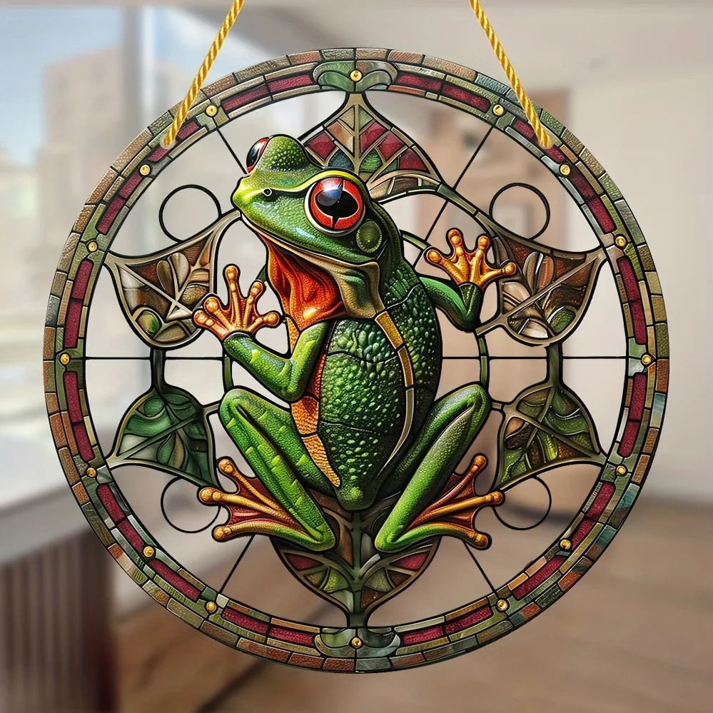 Charming Frog Stained Glass Window Hanging - Acrylic Light Catcher For Indoor&Outdoor Decor,Perfect For Garden,Patio,Porch,Home