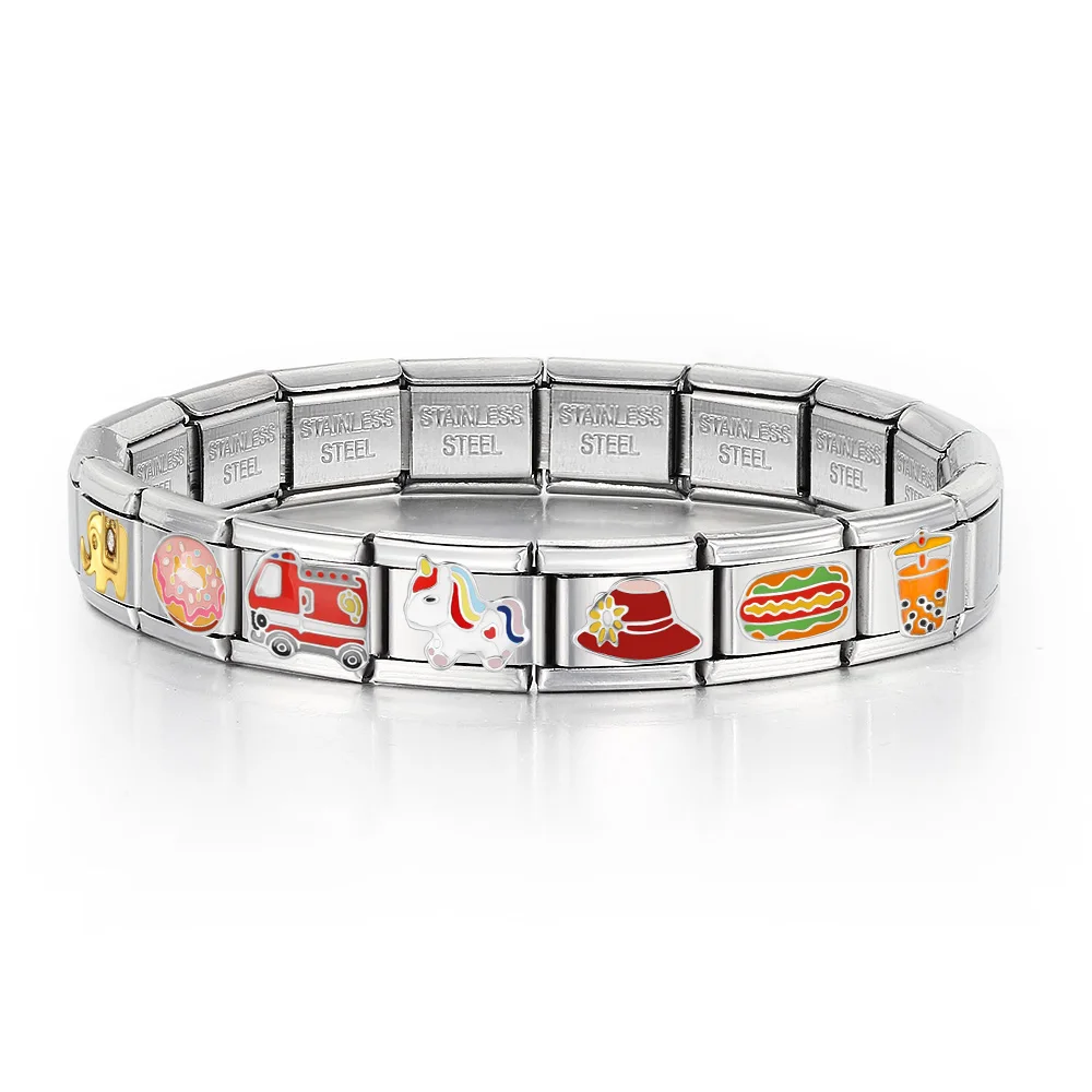 GEMOSA ​Delicate Food Animals Fire Trucks Women Men Charm Italian Link Fit 9mm Stainless Steel Jewelry Making DIY Bracelet Gifts