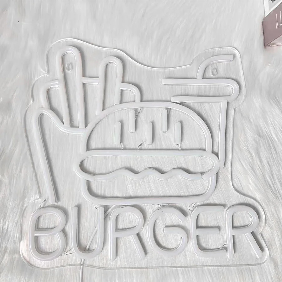 Burger Led Neon Light Signs, French Fries Hamburg Coke Icon Acrylic Usb Powered, Used For Fast Food Restaurants Decor.