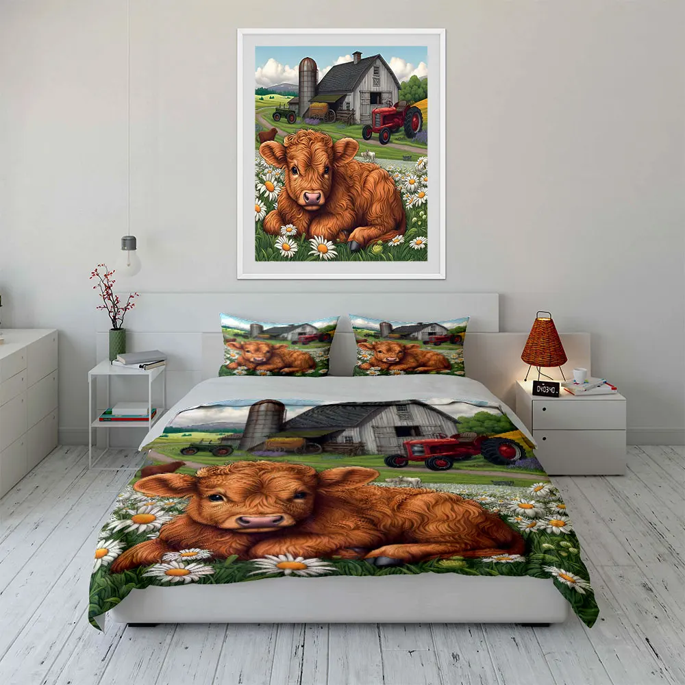 Farm calf and rural scenery Print Soft Comfortable Duvet Cover Bedding Set Included 1*Duvet Cover 2*Pillowcases Luxury gifts