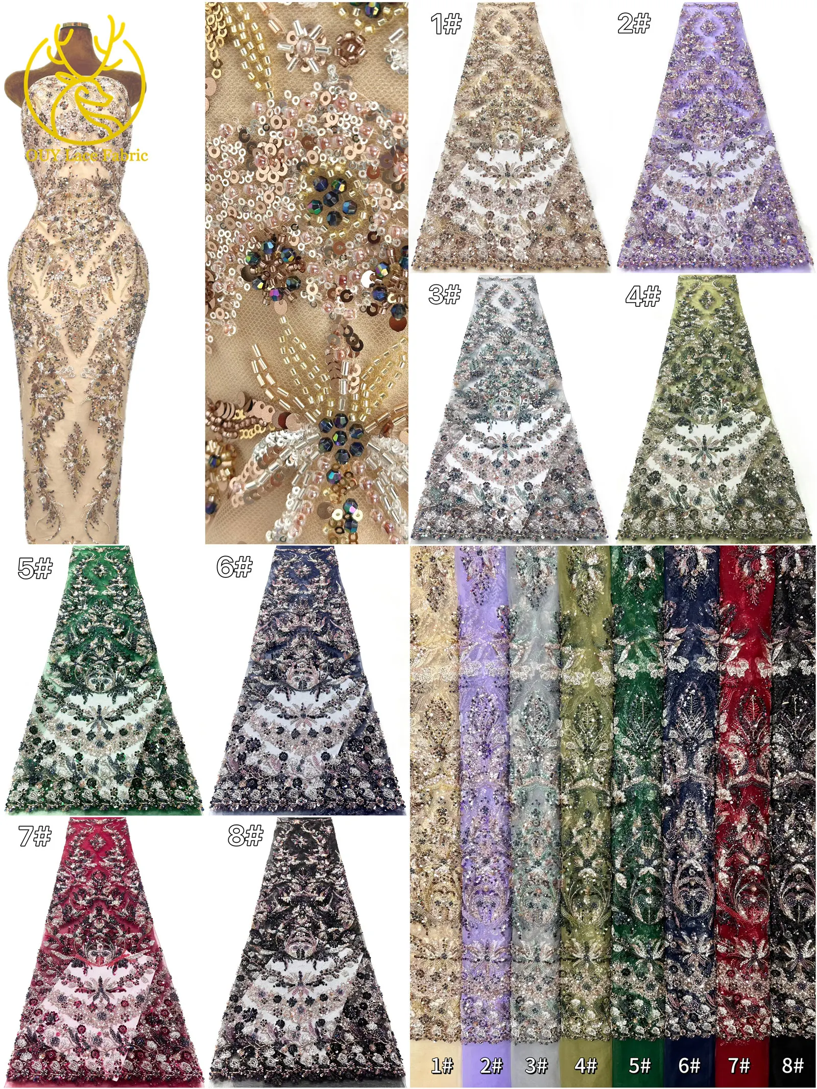 Luxuriöser Afrikanischer Spitzenstoff 2026 Hochwertige Französische Perlen-Pailletten-Spitze 5 Yards Nigeria Tüllspitze für Party- und Hochzeitskleider – Detail 3